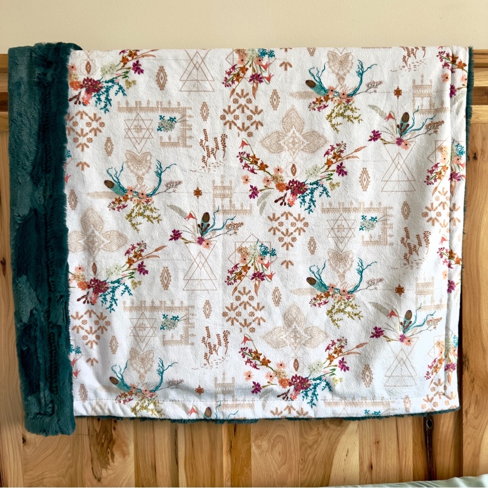 Floral Tribal Print Plush Minky Baby Blanket